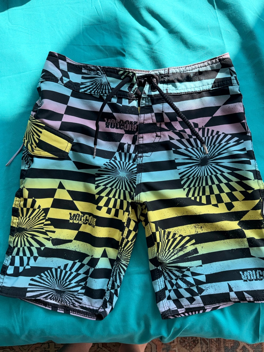 Volcom boys Teal and Black Mod-Tech Board Shorts